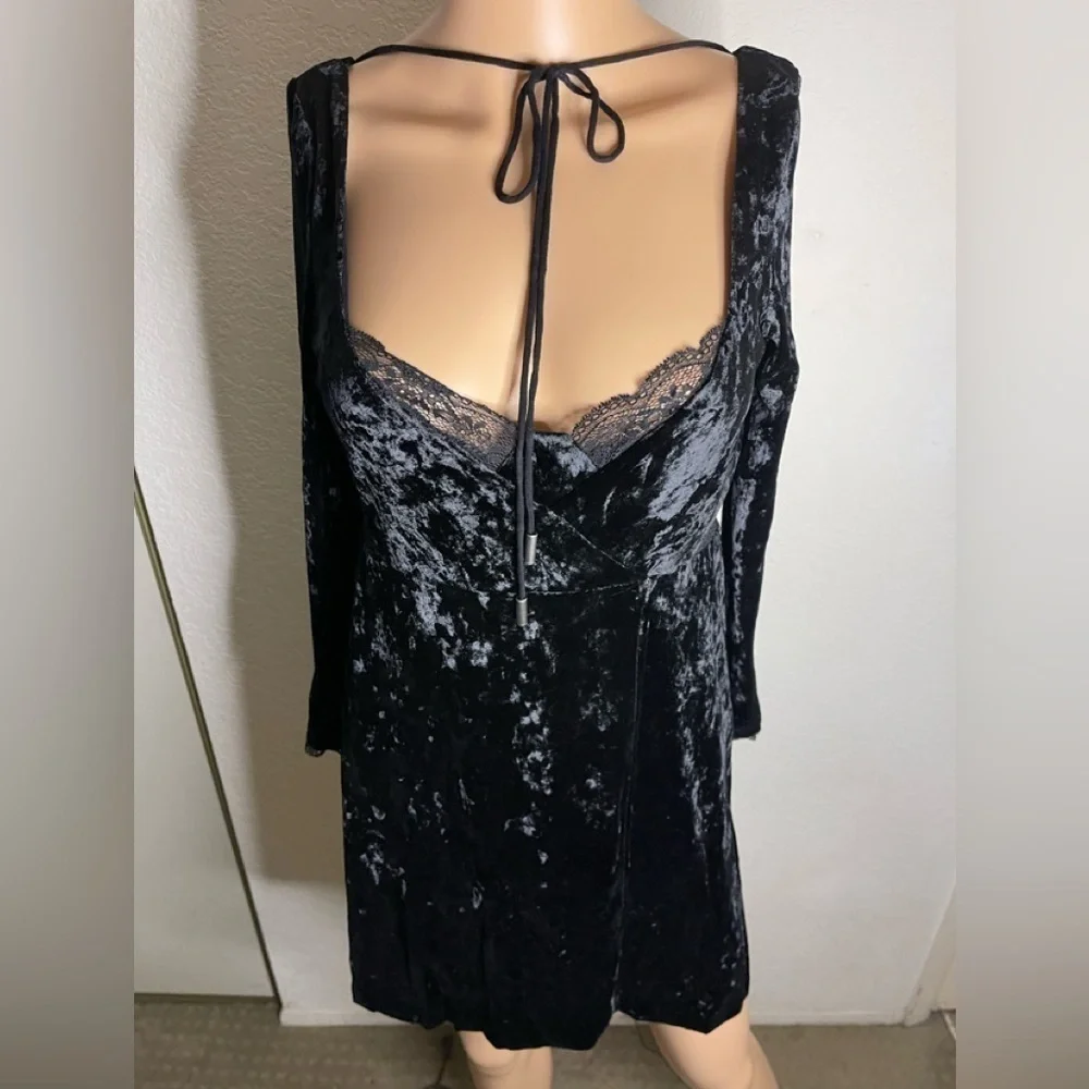Free People Black Velvet Open Back Mini Dress NWT Small Party Holiday
